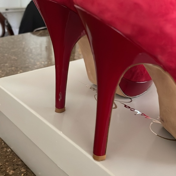 Jessica Simpson Red Suede Platform Heels 9 - Picture 7 of 8